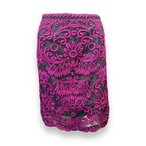 Anthropologie Pink and Black Embroidered Pencil Skirt